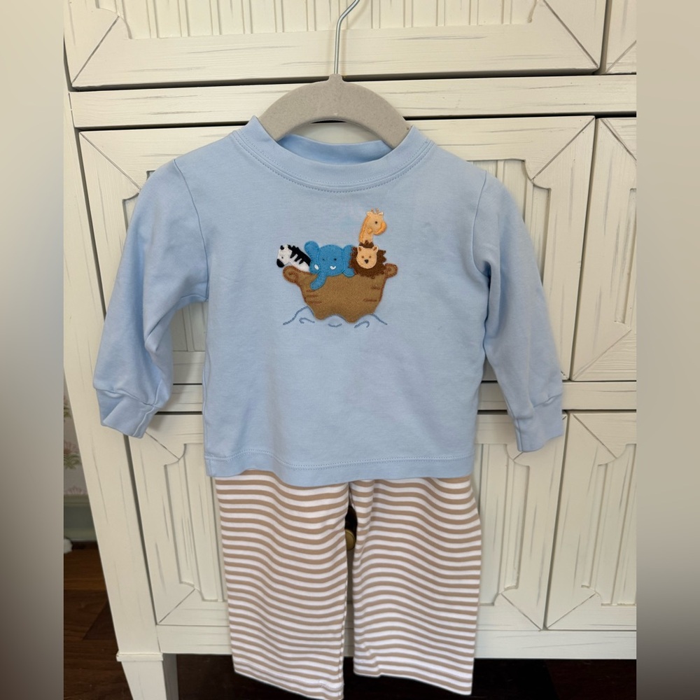 Squiggles Light Blue Noah’s Ark long sleeve pant set size 12 month
